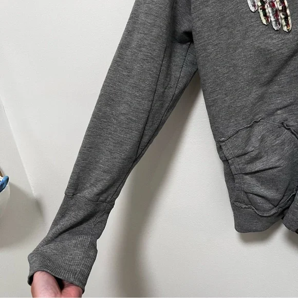 FREE PEOPLE Patchwork Ribbon Fitted Hoodie size Large (fits more like a medium) - Picture 12 of 15